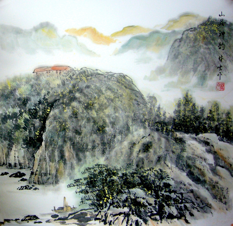 斗方水墨山水画